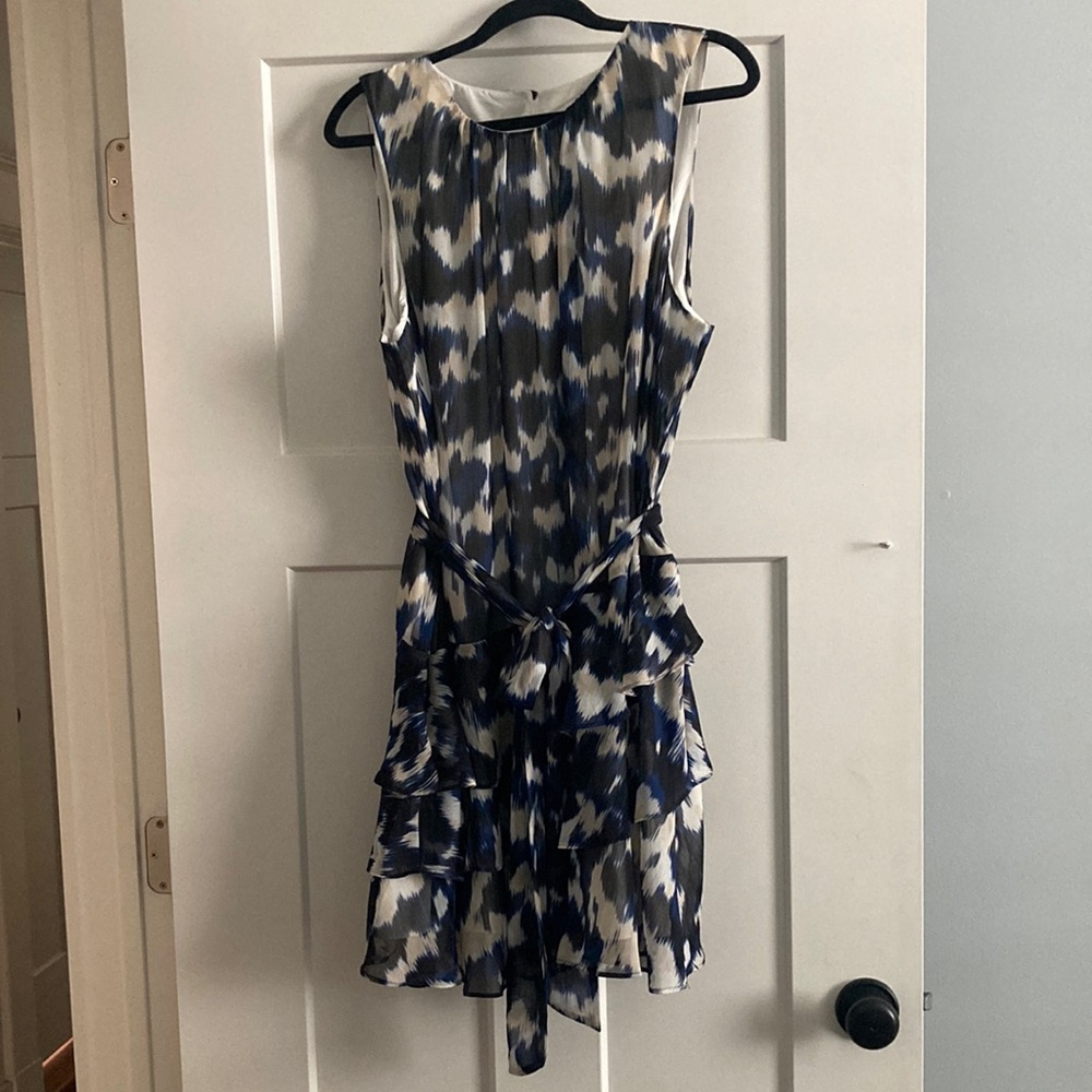 Express Black, Blue, and White elegant patterned dress